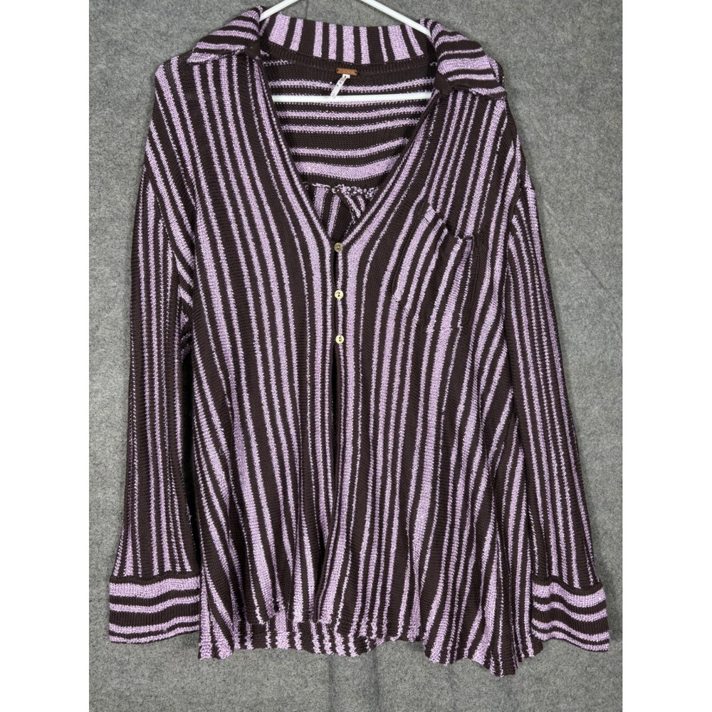 Free People Purple Striped Sequin Knit Cardigan Sweater Womens Small OB1657202